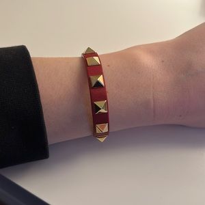 Valentino Rockstud Leather Buckle Bracelet in Red